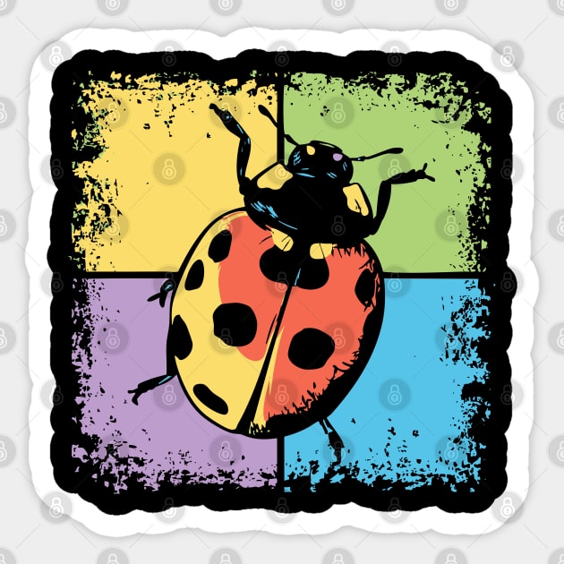 Retro Ladybug on Blue – Whimsical Bug Art in Vintage Style Sticker by TuncGK